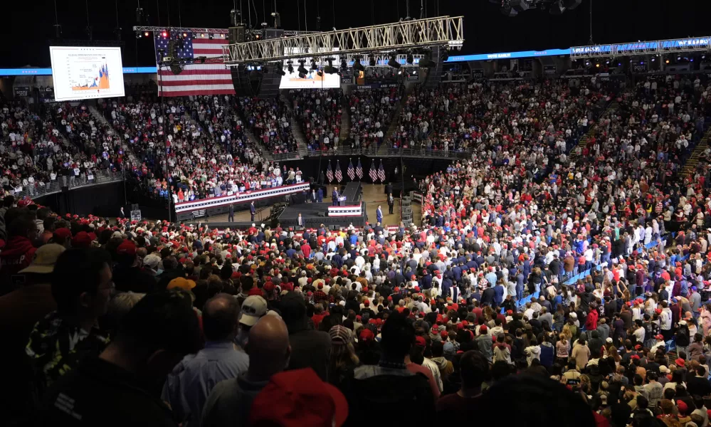 Republican presidential nominee former President Donald Trump speaks at a campaign rally at the Bryce Jordan Center, Saturday, Oct. 26, 2024, in State College, Pa. (AP Photo/Alex Brandon)