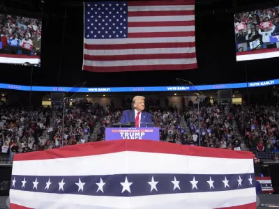 Republican presidential nominee former President Donald Trump speaks at a campaign rally at the Bryce Jordan Center, Saturday, Oct. 26, 2024, in State College, Pa. (AP Photo/Alex Brandon)