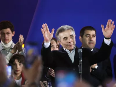 Founder of the Georgian Dream party Bidzina Ivanishvili speaks after the announcement of exit poll results in parliamentary elections, at the Georgian Dream party headquarters in Tbilisi, Georgia October 26, 2024. REUTERS/Irakli Gedenidze