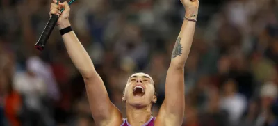 Tennis - Wuhan Open - Optics Valley International Tennis Center, Wuhan, China - October 13, 2024 Belarus' Aryna Sabalenka celebrates winning her final match against China's Qinwen Zheng REUTERS/Florence Lo   TPX IMAGES OF THE DAY