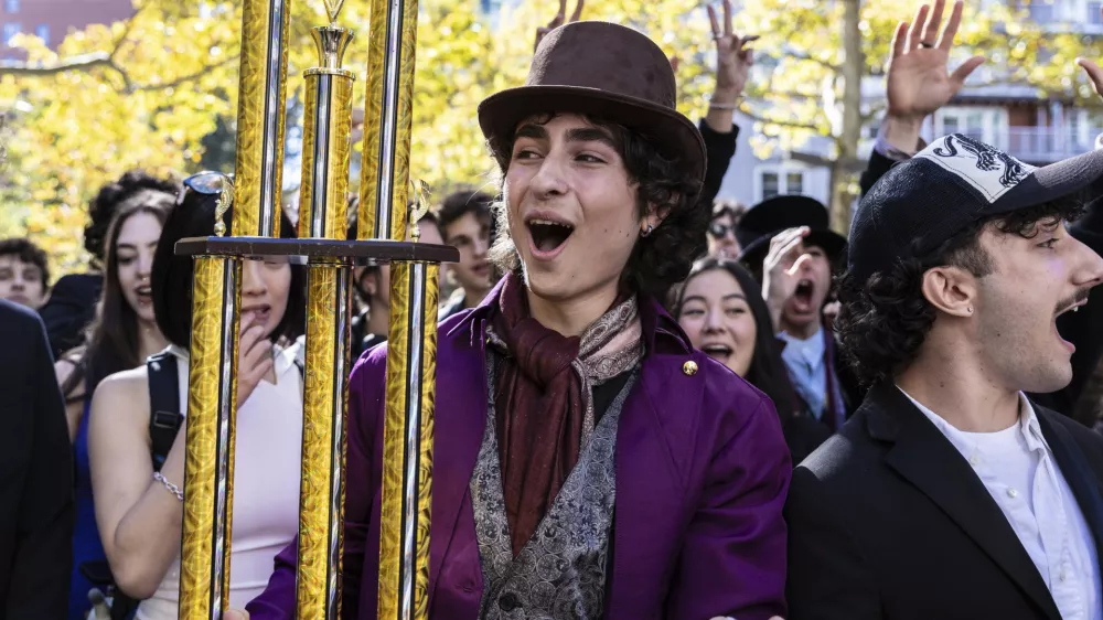 CORRECTS LAST NAME TO MITCHELL FROM MITCHEL - Miles Mitchell, 21, winner of the Timothee Chalamet lookalike contest held near Washington Square Park, Sunday, Oct. 27, 2024, in New York. (AP Photo/Stefan Jeremiah)