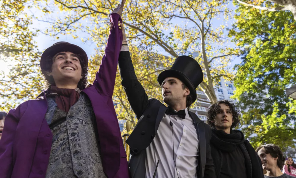 Miles Mitchel, 21, winner of the Timothee Chalomet lookalike contest held near Washington Square Park, Sunday, Oct. 27, 2024, in New York. (AP Photo/Stefan Jeremiah)