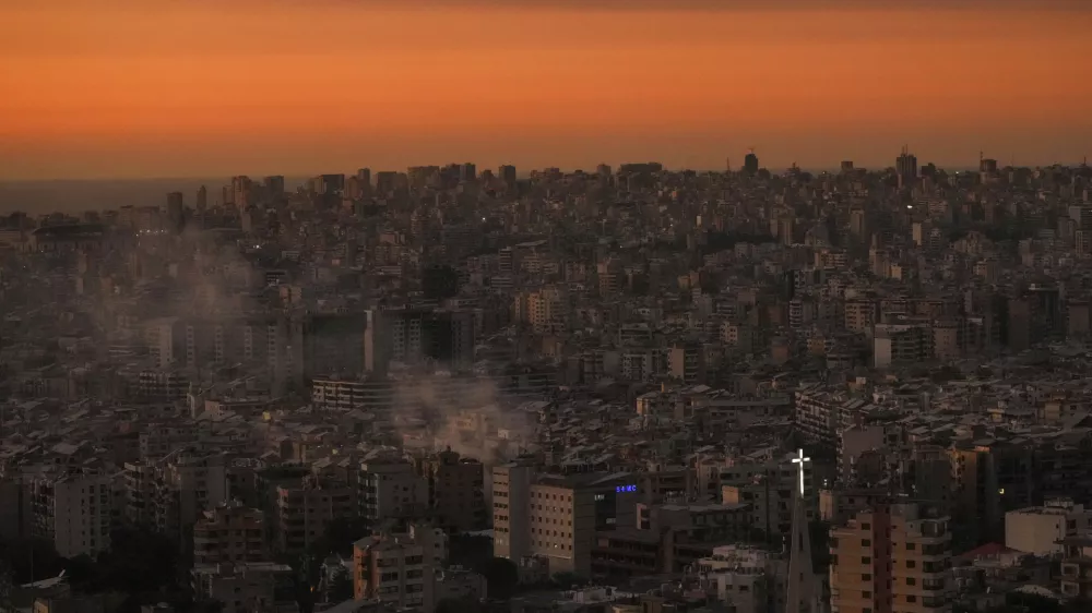 Smoke rises following an Israeli airstrike in Dahiyeh, Beirut, Monday, Oct. 28, 2024. (AP Photo/Hassan Ammar)