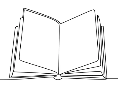 Book one line drawing banner. Opened book with pages on the table isolated on white. Happy study with book. Back to school concept. Vector illustration education supplies back to school theme. / Foto: Ngupakarti