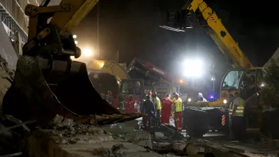 Rescuers work at the scene where the roof of a train station collapsed, killing several people, in Novi Sad, Serbia November 1, 2024. REUTERS/Zorana Jevtic