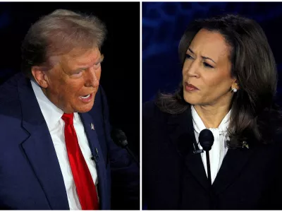 FILE PHOTO: The Republican presidential nominee, former U.S. President Donald Trump, and the Democratic presidential nominee, U.S. Vice President Kamala Harris take part in a presidential debate hosted by ABC in Philadelphia, Pennsylvania, U.S., September 10, 2024 in a combination of file photographs. REUTERS/Brian Snyder/File Photo