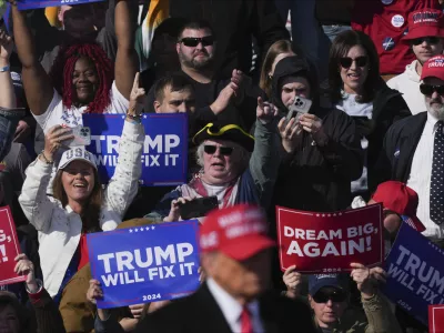 Republican presidential nominee former President Donald Trump arrives at a campaign rally in Lititz, Pa., Sunday, Nov. 3, 2024. (AP Photo/Matt Rourke)