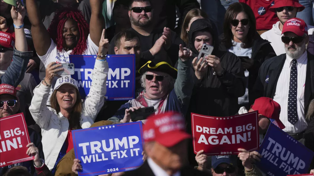 Republican presidential nominee former President Donald Trump arrives at a campaign rally in Lititz, Pa., Sunday, Nov. 3, 2024. (AP Photo/Matt Rourke)