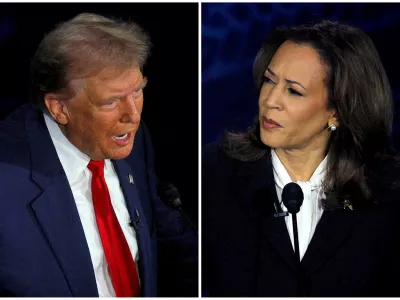 FILE PHOTO: The Republican presidential nominee, former U.S. President Donald Trump, and the Democratic presidential nominee, U.S. Vice President Kamala Harris, take part in a presidential debate hosted by ABC in Philadelphia, Pennsylvania, U.S., September 10, 2024 in a combination of file photographs. REUTERS/File Photo