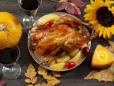 Thanksgiving dinner served on wooden rustic table