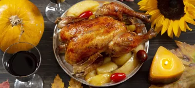 Thanksgiving dinner served on wooden rustic table