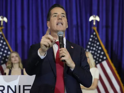 Ohio Republican Senate candidate Bernie Moreno speaks during a watch party on election night, Tuesday, Nov. 5, 2024, in Westlake, Ohio. (AP Photo/Sue Ogrocki)