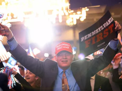 A supporter reacts during Dave McCormick's Senate campaign watch party in downtown Pittsburgh, Pennsylvania, U.S., November 5, 2024. REUTERS/Quinn Glabicki TPX IMAGES OF THE DAY