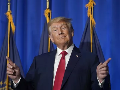 Former President Donald Trump gestures before speaking at the New Hampshire Federation of Republican Women Lilac Luncheon, Tuesday, June 27, 2023, in Concord, N.H. (AP Photo/Steven Senne)