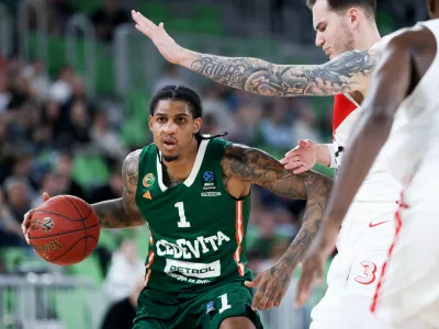 Devin Robinson in action during BKT EuroCup 2024/2025 basketball match between Cedevita Olimpija and Cosea JL Bourg en Bresse in SRC Stozice, Ljubljana, Slovenia on November 6, 2024. Photo: Filip Barbalic