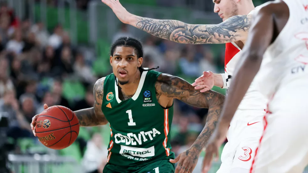 Devin Robinson in action during BKT EuroCup 2024/2025 basketball match between Cedevita Olimpija and Cosea JL Bourg en Bresse in SRC Stozice, Ljubljana, Slovenia on November 6, 2024. Photo: Filip Barbalic