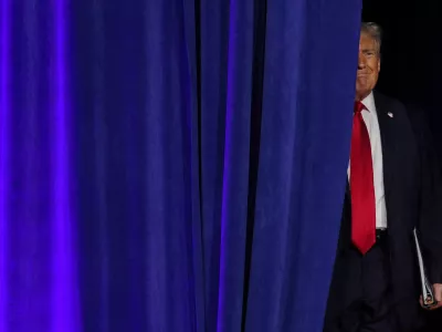 Republican presidential nominee and former U.S. President Donald Trump takes the stage for his election night rally at the Palm Beach County Convention Center in West Palm Beach, Florida, U.S., November 6, 2024. REUTERS/Brian Snyder