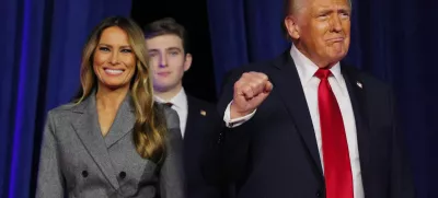 Republican presidential nominee and former U.S. President Donald Trump takes the stage with his wife Melania and son Barron to address supporters at his rally, at the Palm Beach County Convention Center in West Palm Beach, Florida, U.S., November 6, 2024. REUTERS/Brian Snyder