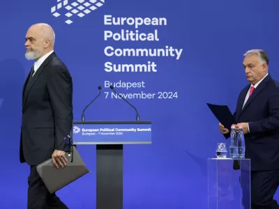 Albanian Prime Minister Edi Rama and Hungarian Prime Minister Viktor Orban attend a press conference during the European Political Community Summit in Budapest, Hungary, November 7, 2024. REUTERS/Bernadett Szabo