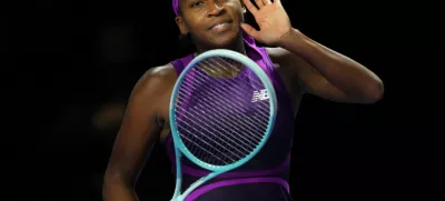 Tennis - WTA Finals - King Saud University Indoor Arena, Riyadh, Saudi Arabia - November 8, 2024 Coco Gauff of the U.S. celebrates winning her women's singles semi final match against Belarus' Aryna Sabalenka REUTERS/Aleksandra Szmigiel