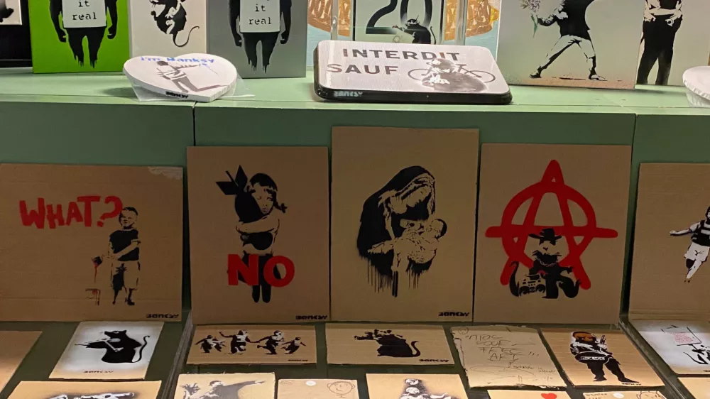 Modern and contemporary fake artworks including Banksy, Pablo Picasso and Andy Warhol are displayed following an Italian Carabinieri operation against a large-scale pan-European forgery network, in Pisa, Italy, November 9, 2024. Carabinieri/Handout via REUTERS  THIS IMAGE HAS BEEN SUPPLIED BY A THIRD PARTY