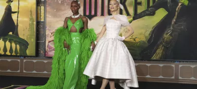 FILE - Cynthia Erivo, left, and Ariana Grande arrive at the premiere of "Wicked" on Nov. 9, 2024, at Dorothy Chandler Pavilion in Los Angeles. (Photo by Jordan Strauss/Invision/AP, File)