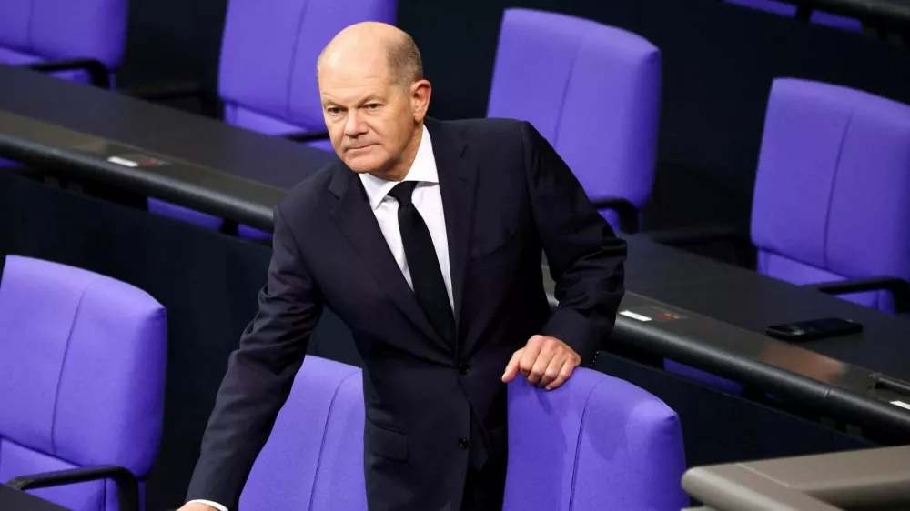 FILE PHOTO: German Chancellor Olaf Scholz reacts at the lower house of parliament, Bundestag in Berlin, Germany, November 7, 2024. REUTERS/Liesa Johannssen/File Photo