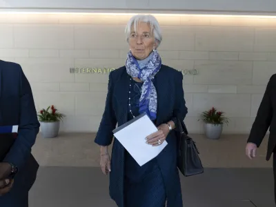 European Central Bank President Christine Lagarde attends the World Bank/IMF Spring Meetings at the International Monetary Fund (IMF) headquarters in Washington, Thursday, April 13, 2023. (AP Photo/Jose Luis Magana)