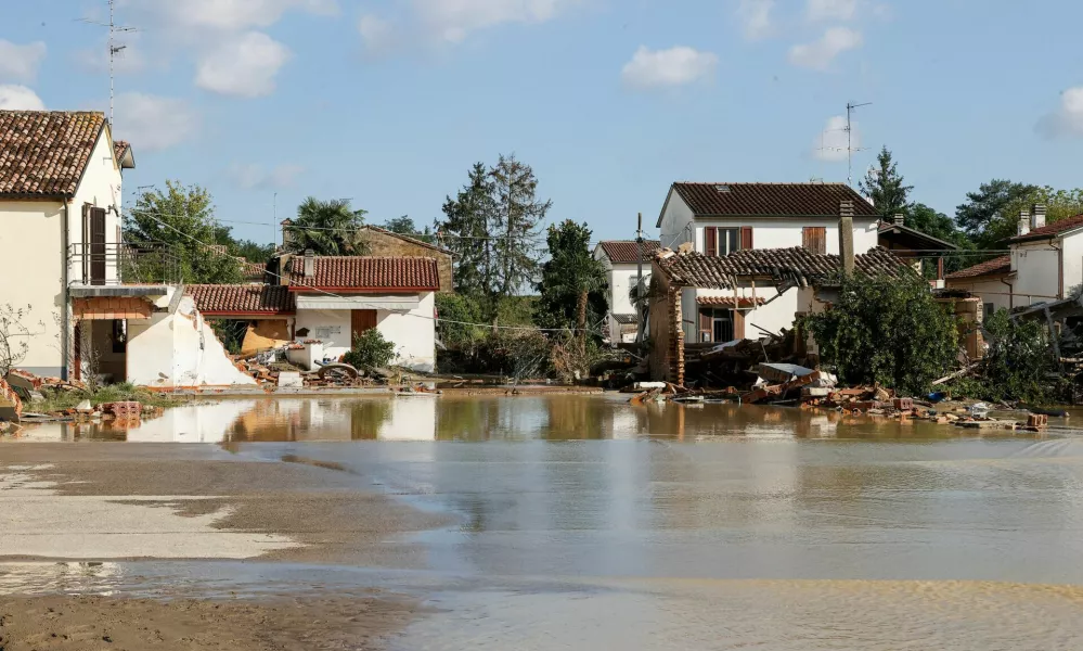 A general view of damaged buildings, following floods triggered by severe weather, in Traversara, Emilia-Romagna, Italy, September 20, 2024. REUTERS/Ciro de Luca