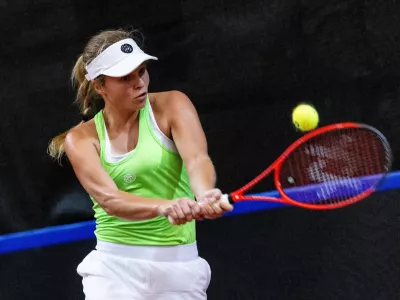 Veronika Erjavec of Slovenia during Day 1 of Billie Jean King Cup Qualifiers between Slovenia and Netherlands, on November 15, 2024 in Bela dvorana, Velenje, Slovenia. Photo by Vid Ponikvar / Sportida