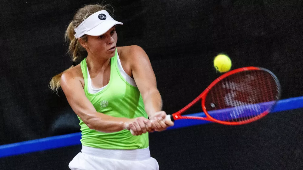 Veronika Erjavec of Slovenia during Day 1 of Billie Jean King Cup Qualifiers between Slovenia and Netherlands, on November 15, 2024 in Bela dvorana, Velenje, Slovenia. Photo by Vid Ponikvar / Sportida