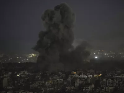 Smoke rises after an Israeli airstrike on Dahiyeh, in the southern suburb of Beirut, Lebanon, Saturday, Nov. 16, 2024. (AP Photo/Bilal Hussein)