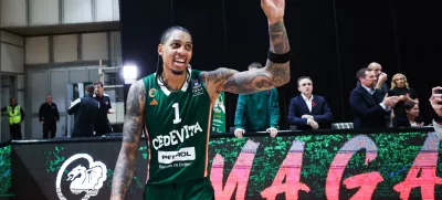 Devin Robinson in action during ABA League 2024/2025 basketball match between Cedevita Olimpija and Split in Ljubljana, Slovenia on October 12, 2024