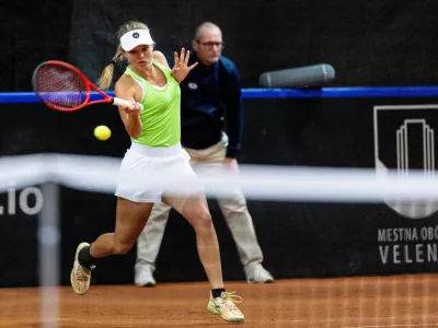 Veronika Erjavec of Slovenia during Day 1 of Billie Jean King Cup Qualifiers between Slovenia and Netherlands, on November 15, 2024 in Bela dvorana, Velenje, Slovenia. Photo by Vid Ponikvar / Sportida