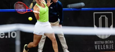 Veronika Erjavec of Slovenia during Day 1 of Billie Jean King Cup Qualifiers between Slovenia and Netherlands, on November 15, 2024 in Bela dvorana, Velenje, Slovenia. Photo by Vid Ponikvar / Sportida