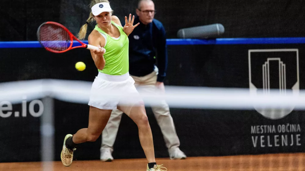 Veronika Erjavec of Slovenia during Day 1 of Billie Jean King Cup Qualifiers between Slovenia and Netherlands, on November 15, 2024 in Bela dvorana, Velenje, Slovenia. Photo by Vid Ponikvar / Sportida