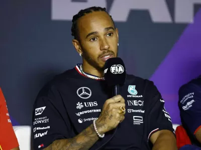 Formula One F1 - Bahrain Grand Prix - Bahrain International Circuit, Sakhir, Bahrain - February 28, 2024 Mercedes' Lewis Hamilton during a press conference ahead of the Bahrain Grand Prix REUTERS/Rula Rouhana