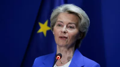 European Commission President Ursula von der Leyen speaks during a press conference in Pristina, Kosovo October 26, 2024. REUTERS/Valdrin Xhemaj