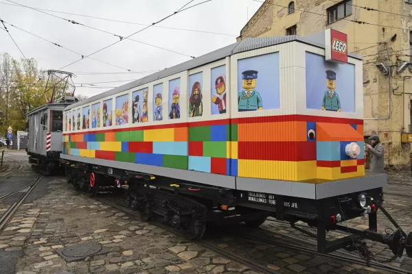 The world's first fixed track LEGO tram, the 'LEGO Vili', made from 1.8 million LEGO bricks, is seen after its presentation in Budapest, Hungary, Wednesday, Nov. 20, 2024. (Zoltan Mathe/MTI via AP)