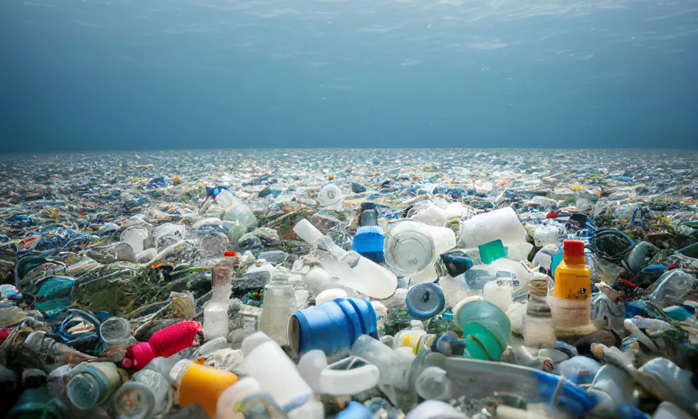 A devestating shot of plastic waste in the ocean. Water Pollution.