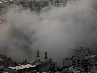 Smoke billows over Beirut's southern suburbs after an Israeli strike, amid the ongoing hostilities between Hezbollah and Israeli forces, as seen from Baabda, Lebanon, November 24, 2024. REUTERS/Mohamed Azakir   TPX IMAGES OF THE DAY