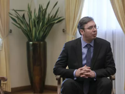 ﻿predsednik srbske vlade Aleksandar Vučić- 20.02.2015 Brdo pri Kranju - prvi uradni obisk predsednika srbske vlade Aleksandara Vučića z ministri v Sloveniji - uradni sprejem predsednika srbske vlade z vojaškimi častmi pred Gradom Brdo,  //FOTO: Jaka Gasar