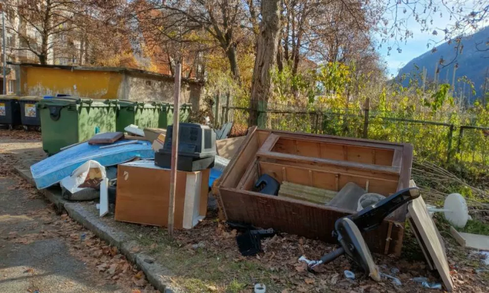 Poleg kosovnih odpadkov se na ekološkem otoku kopičijo tudi nepravilno odvrženi organski odpadki. Foto: Eva Branc