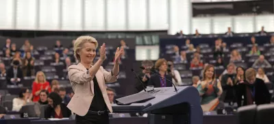 27 November 2024, France, Strasbourg: Ursula von der Leyen, President of the European Commission, thanks the chamber after delivering her speech during the EU Parliament session, ahead of the vote on the composition of the new EU Commission. Photo: Philipp von Ditfurth/dpa