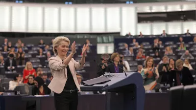 27 November 2024, France, Strasbourg: Ursula von der Leyen, President of the European Commission, thanks the chamber after delivering her speech during the EU Parliament session, ahead of the vote on the composition of the new EU Commission. Photo: Philipp von Ditfurth/dpa