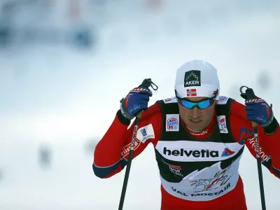 Petter Northug jr. of Norway reacts after missing to qualify for the final of the World Cup men's cross country sprint race in Tschierv January 1, 2013. REUTERS/ Dominic Ebenbichler (SWIT ZERLAND - Tags: SPORT SKIING)