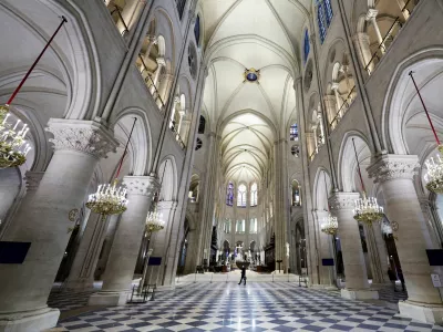 A view of the nave of Notre-Dame de Paris Cathedral in Paris, on November 29, 2024. The Notre-Dame Cathedral is set to re-open early December 2024, with a planned weekend of ceremonies on December 7 and 8, 2024, five years after the 2019 fire which ravaged the world heritage landmark and toppled its spire. Some 250 companies and hundreds of experts were mobilised for the five-year restoration costing hundreds of millions of euros.   STEPHANE DE SAKUTIN/Pool via REUTERS