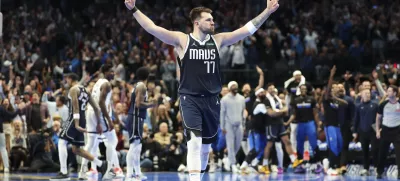 Dec 3, 2024; Dallas, Texas, USA; Dallas Mavericks guard Luka Doncic (77) reacts during the fourth quarter against the Memphis Grizzlies at American Airlines Center. Mandatory Credit: Kevin Jairaj-Imagn Images