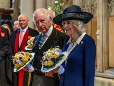 06 April 2023, United Kingdom, York: UK King Charles III and the Queen Consort attend the Royal Maundy Service at York Minster. Photo: Charlotte Graham/Daily Telegraph/PA Wire/dpa