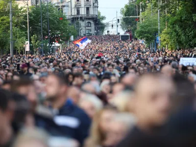 People attend a protest "Serbia against violence" in reaction to recent mass shootings that have shaken the country, in Belgrade, Serbia, May 8, 2023. REUTERS/Zorana Jevtic